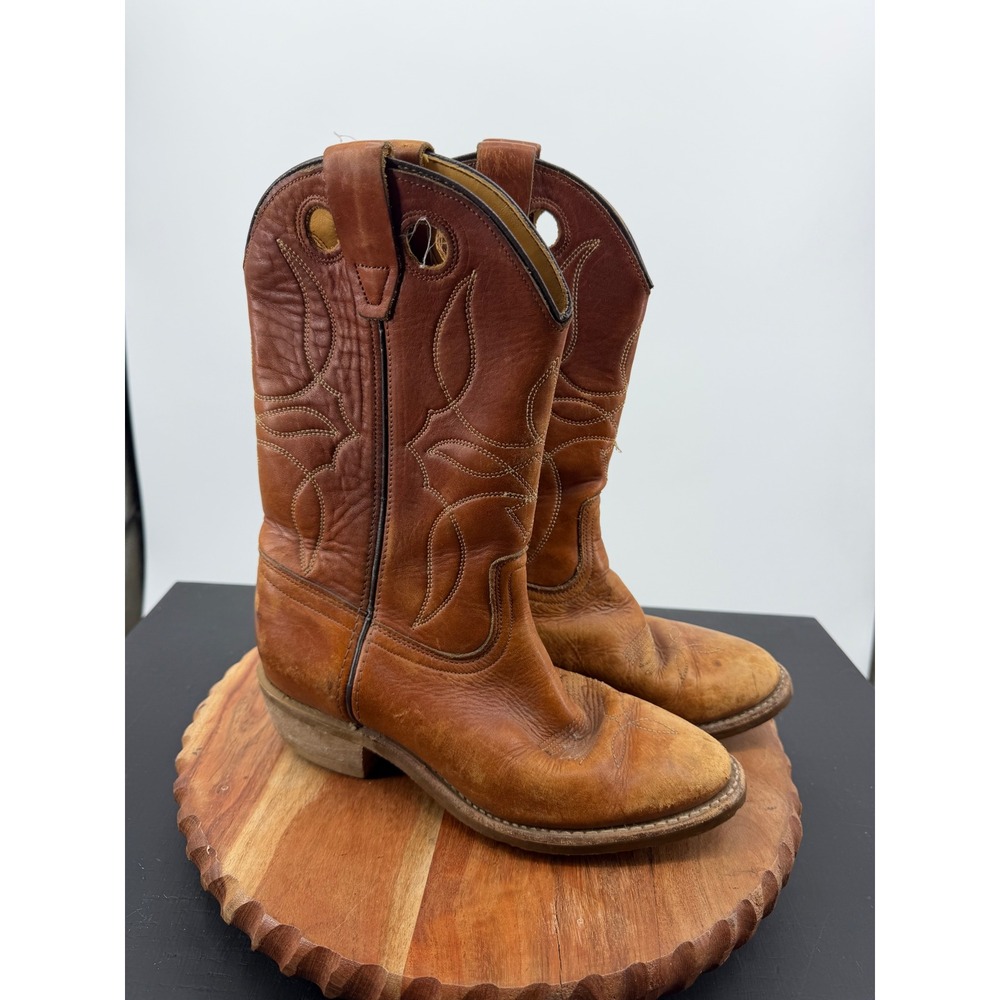 Vintage Durango 6551 Leather Western Cowboy Boots Womens 7 W Tan Stitched USA